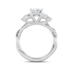 2CTW Oval Shaped Lab Grown Diamond (F/VS) Three Stone Twisted Band Engagement Ring in 14K Gold