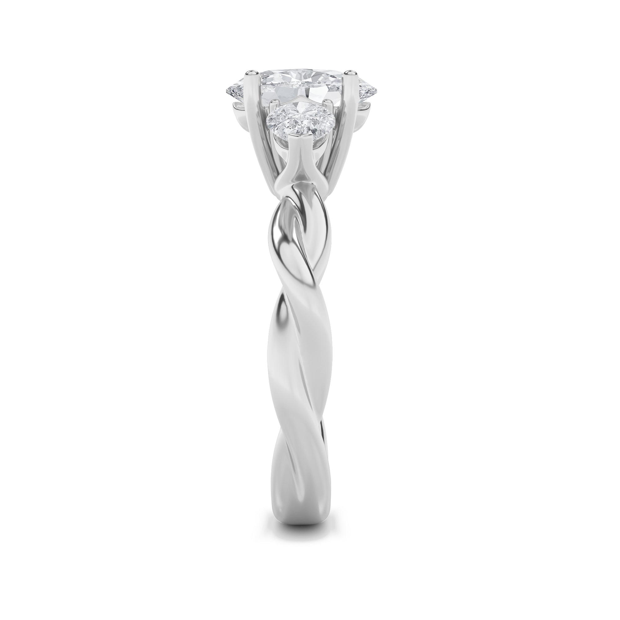 2CTW Oval Shaped Lab Grown Diamond (F/VS) Three Stone Twisted Band Engagement Ring in 14K Gold