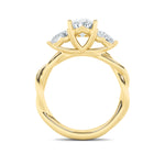 2CTW Oval Shaped Lab Grown Diamond (F/VS) Three Stone Twisted Band Engagement Ring in 14K Gold