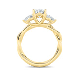 2CTW Oval Shaped Lab Grown Diamond (F/VS) Three Stone Twisted Band Engagement Ring in 14K Gold