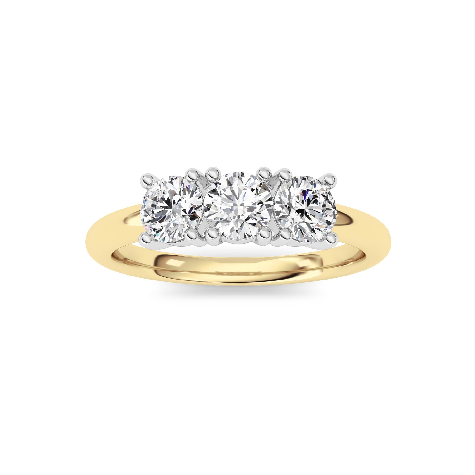 0.75CTW Round Shaped Lab Grown Diamond (F/VS) Three Stone Band Ring in 14K Gold