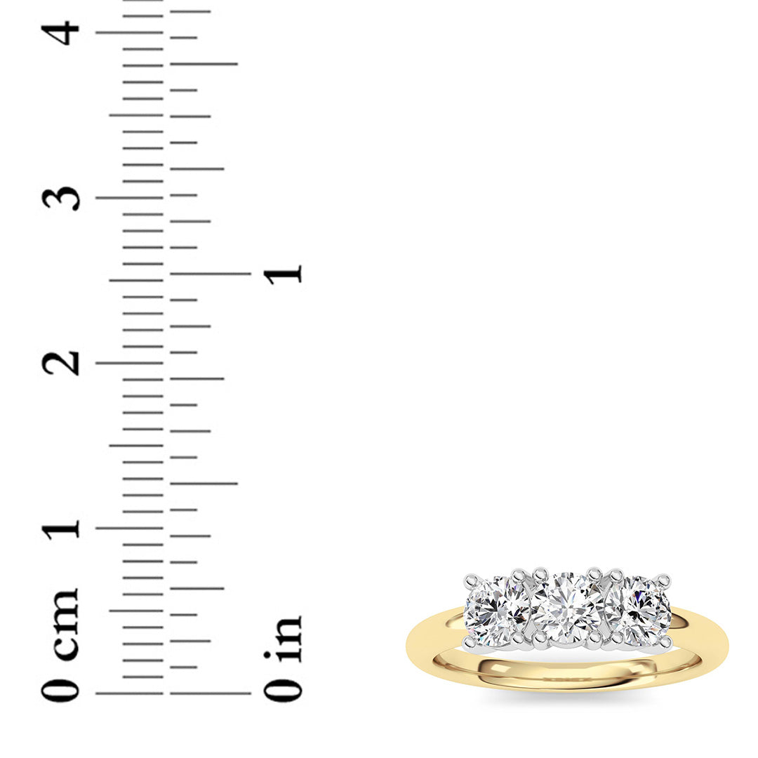 0.75CTW Round Shaped Lab Grown Diamond (F/VS) Three Stone Band Ring in 14K Gold
