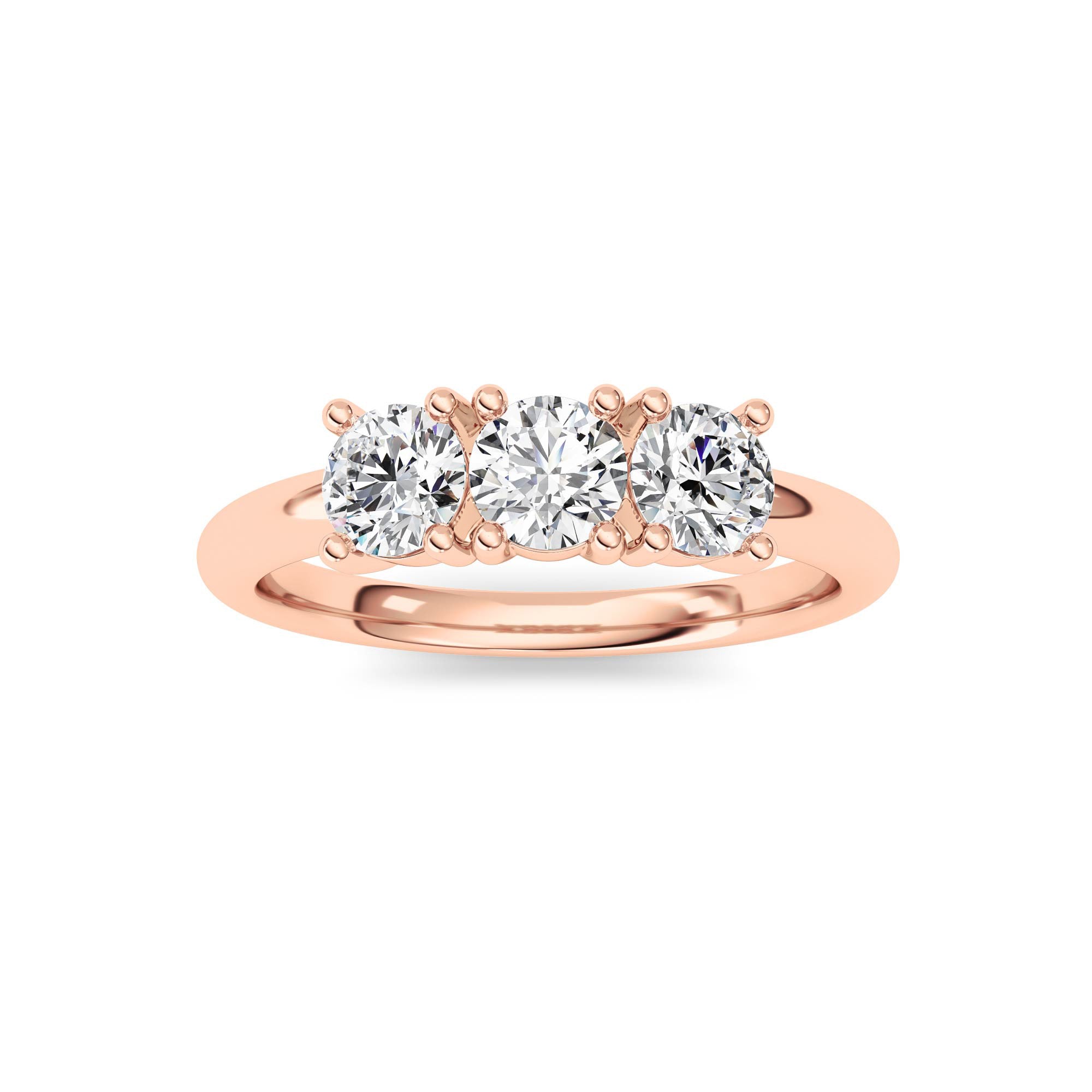 0.75CTW Round Shaped Lab Grown Diamond (F/VS) Three Stone Band Ring in 14K Gold