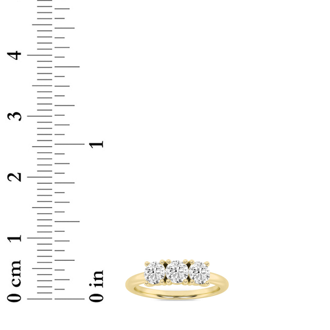 3CTW Round Shaped Lab Grown Diamond (F/VS) Three Stone Band Ring in 14K Gold