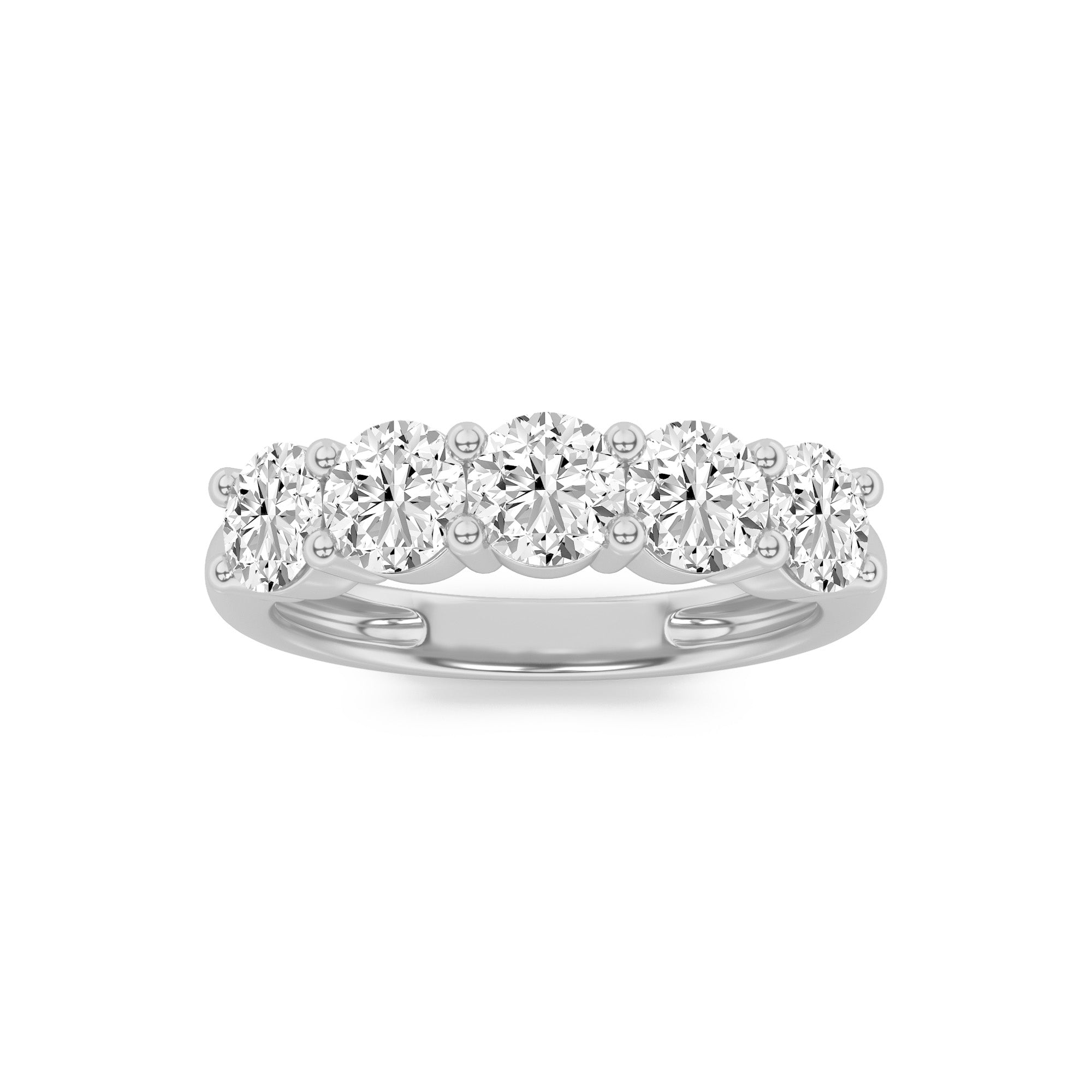 3CTW Round Shaped Lab Grown Diamond (F/VS) Five Stone Band Ring in 14K White Gold