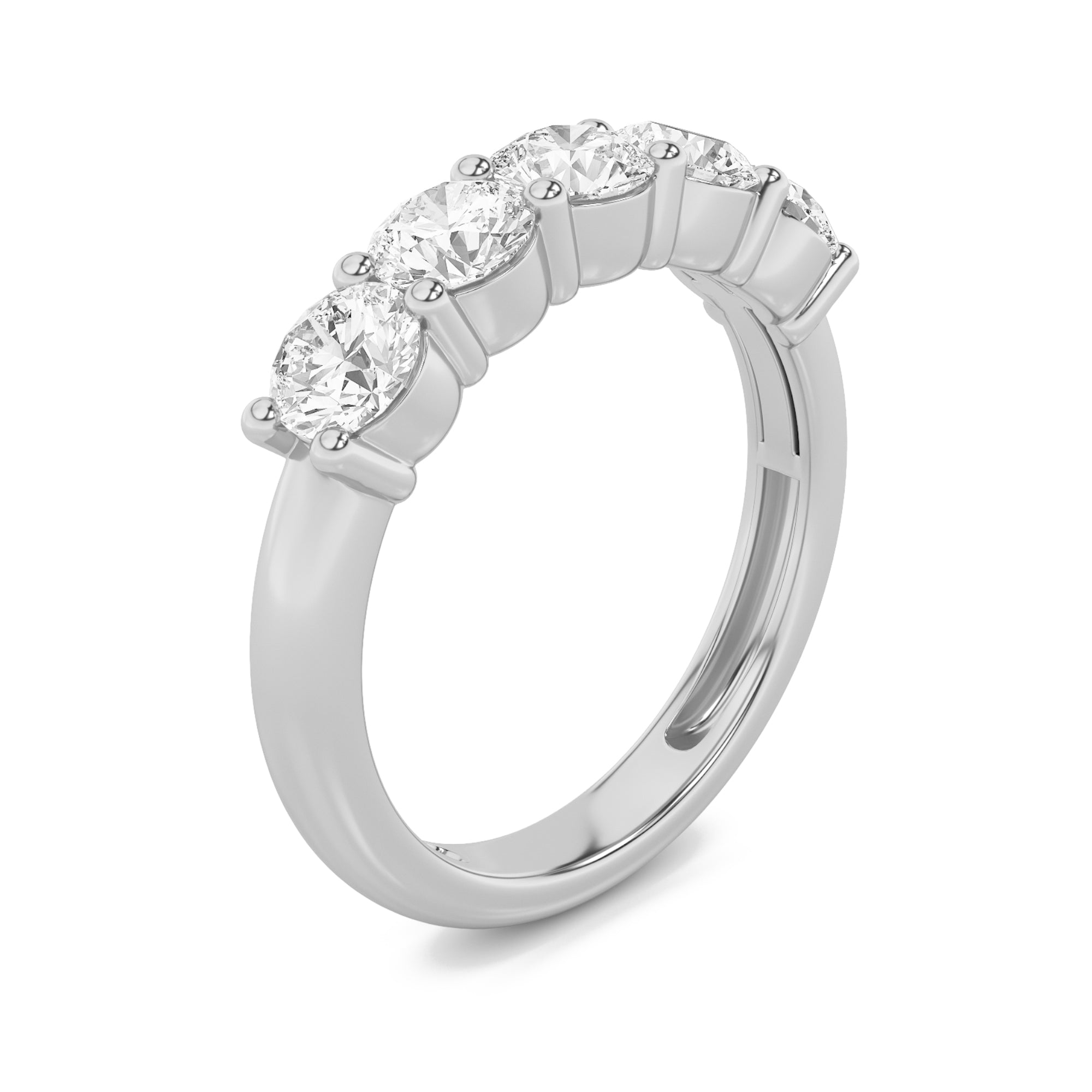3CTW Round Shaped Lab Grown Diamond (F/VS) Five Stone Band Ring in 14K White Gold