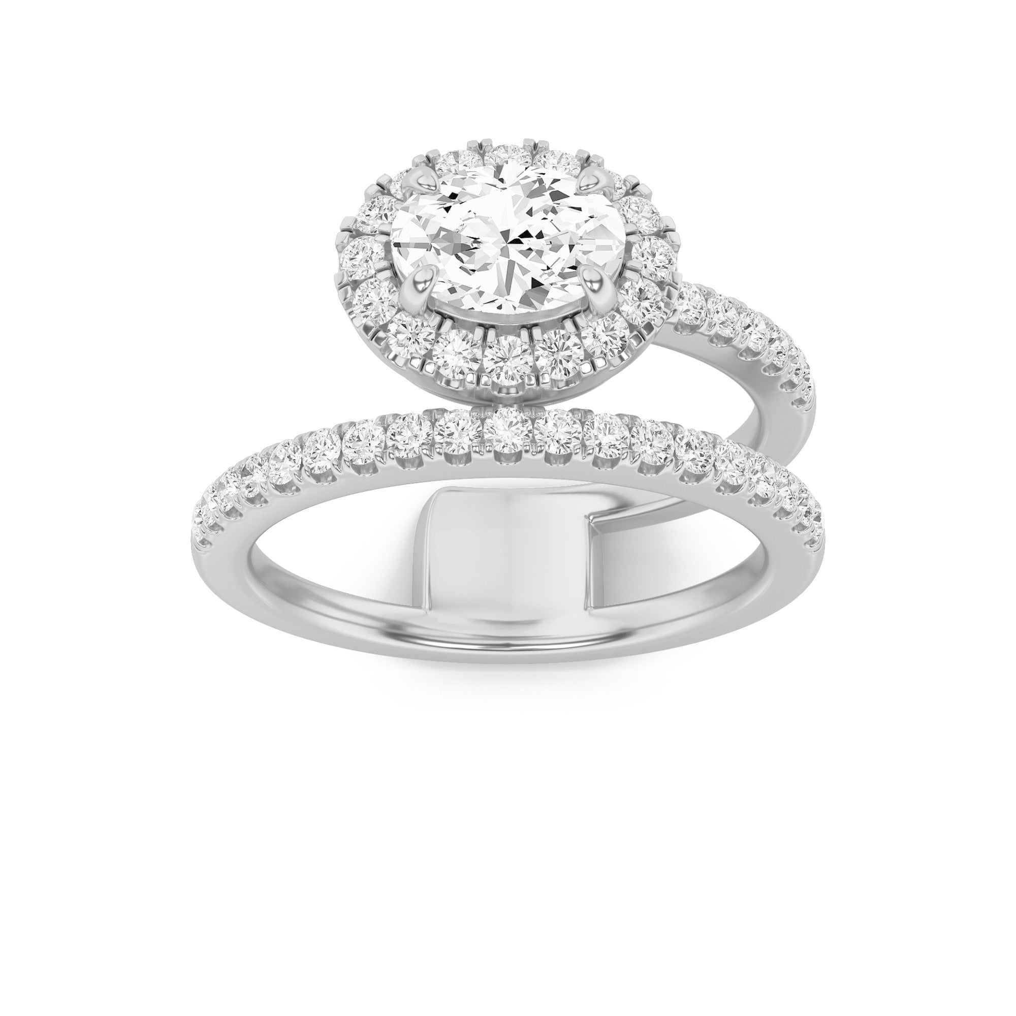 1CTW Oval Shaped Lab Grown Diamond (F/VS) Halo Accented Fashion Ring in 14K Gold