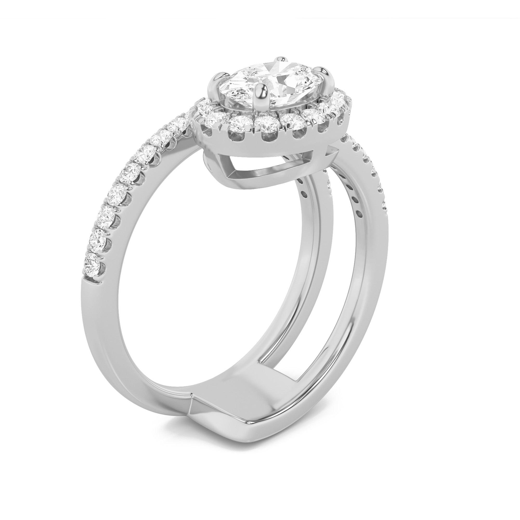1CTW Oval Shaped Lab Grown Diamond (F/VS) Halo Accented Fashion Ring in 14K Gold
