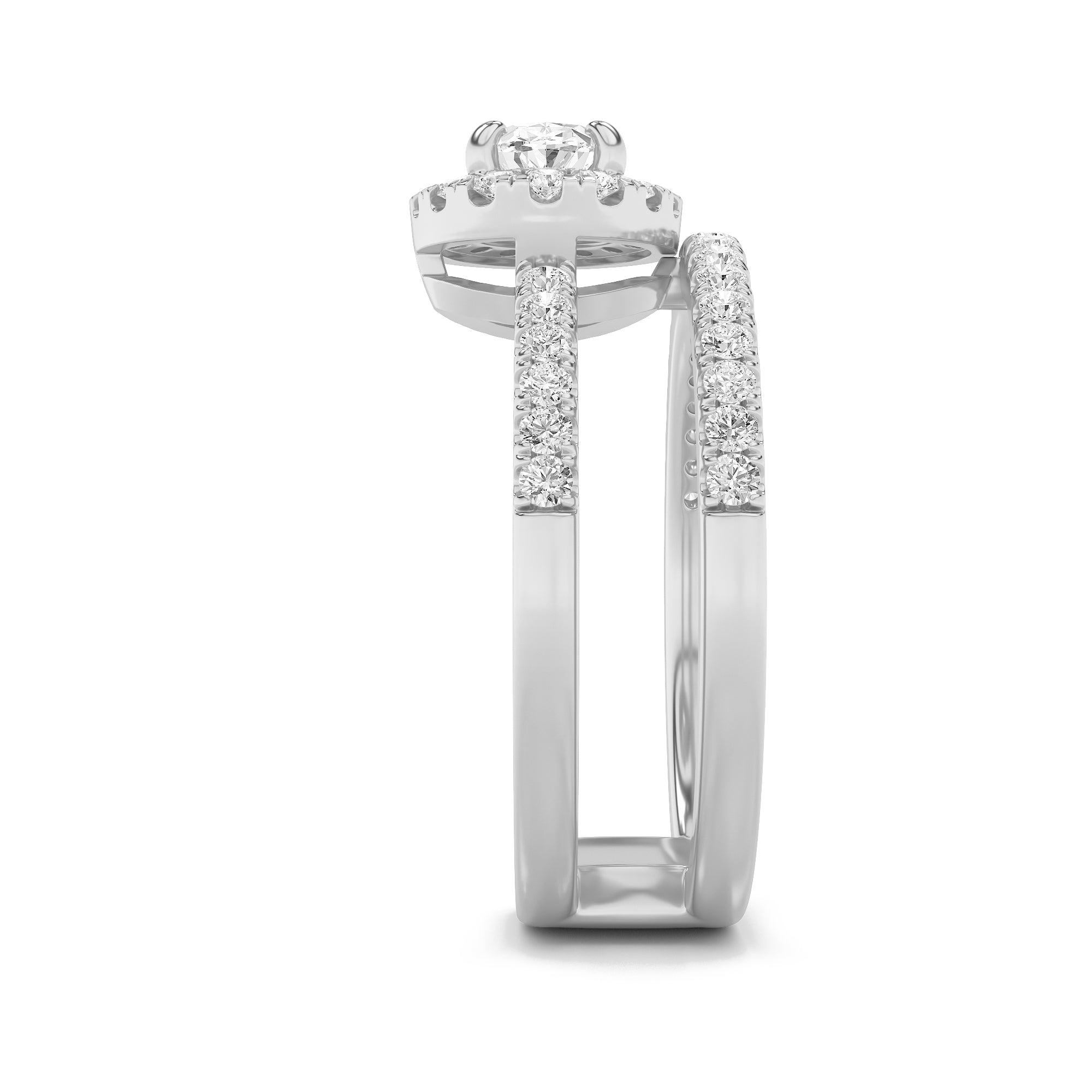 1CTW Oval Shaped Lab Grown Diamond (F/VS) Halo Accented Fashion Ring in 14K Gold