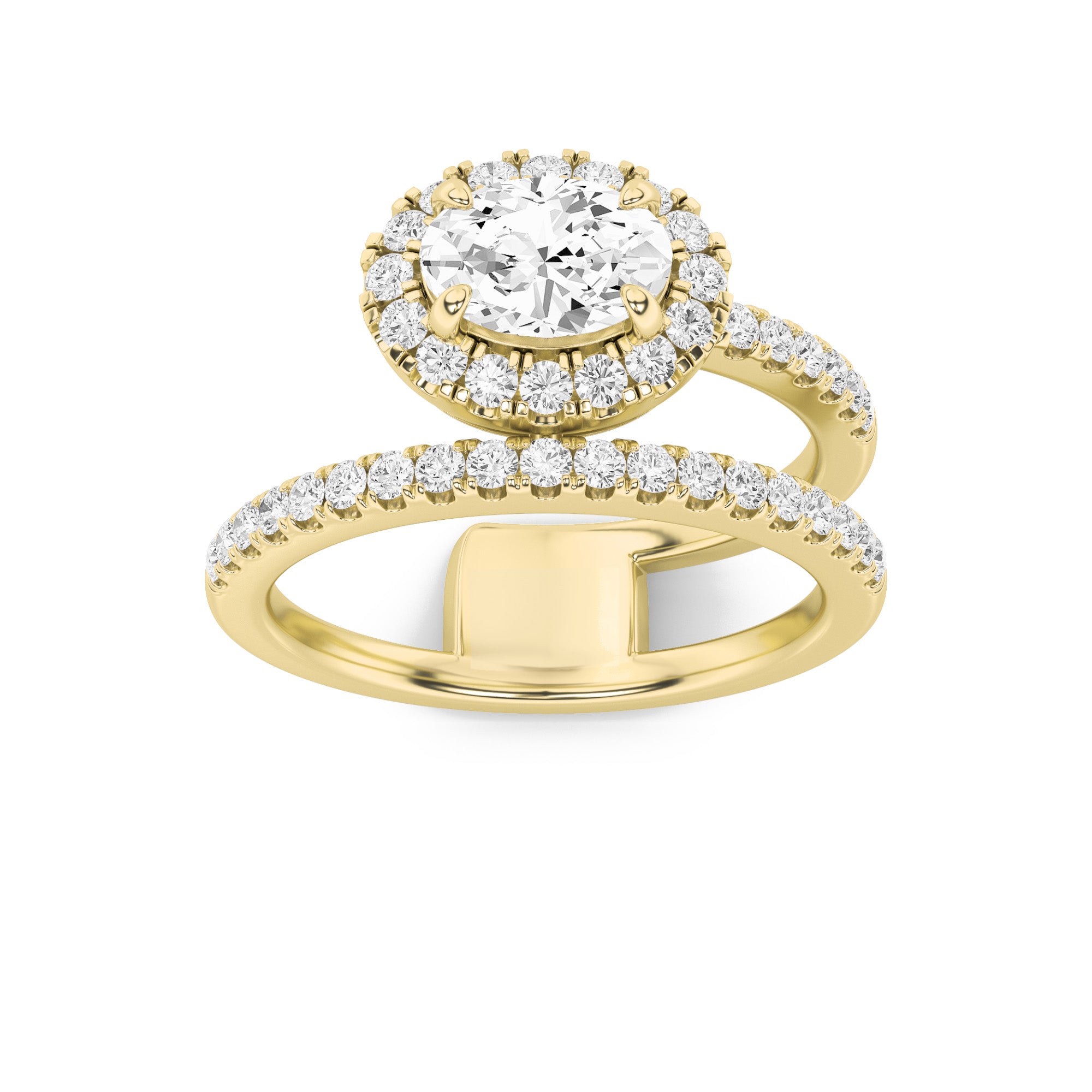 1CTW Oval Shaped Lab Grown Diamond (F/VS) Halo Accented Fashion Ring in 14K Gold