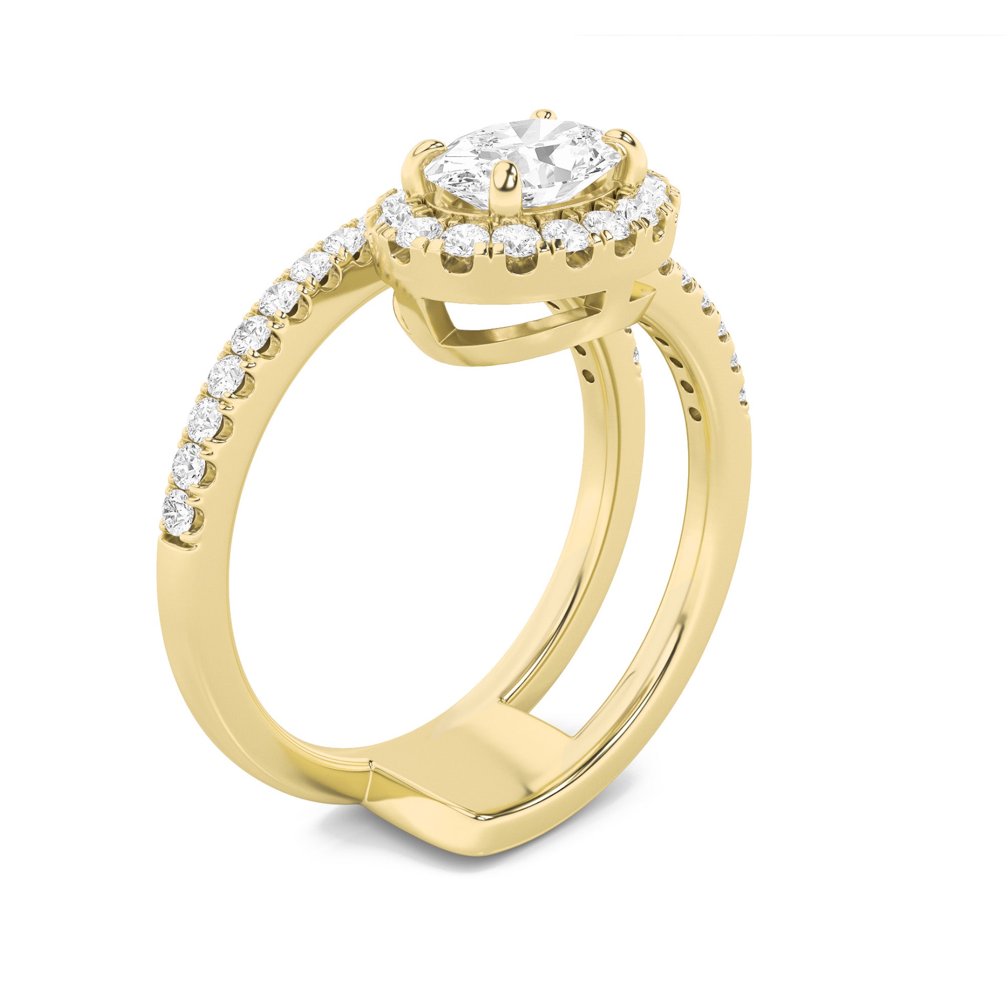 1CTW Oval Shaped Lab Grown Diamond (F/VS) Halo Accented Fashion Ring in 14K Gold