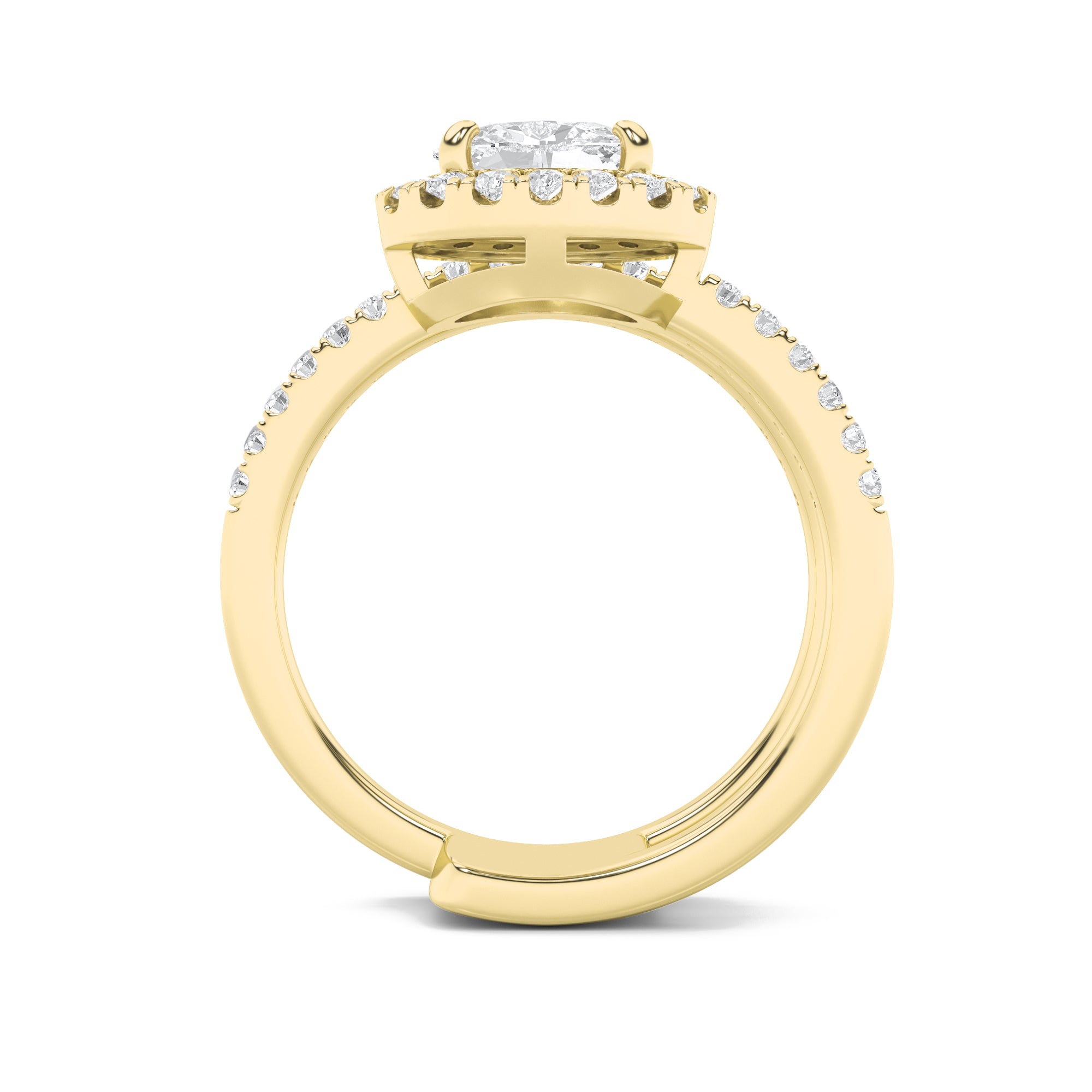 1CTW Oval Shaped Lab Grown Diamond (F/VS) Halo Accented Fashion Ring in 14K Gold
