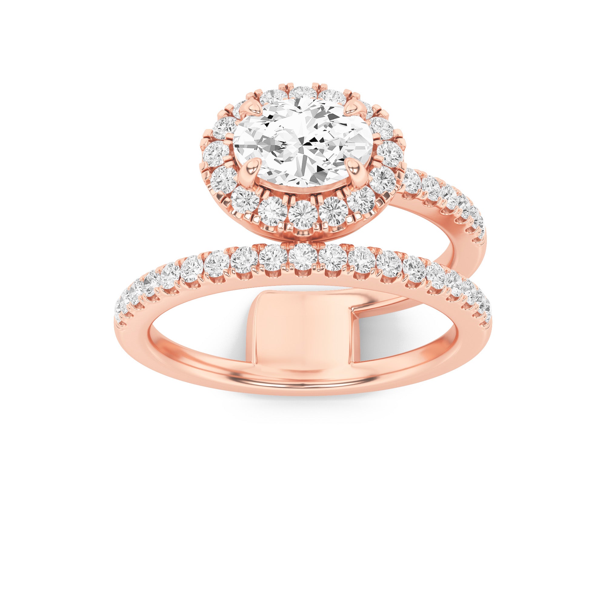 1CTW Oval Shaped Lab Grown Diamond (F/VS) Halo Accented Fashion Ring in 14K Gold