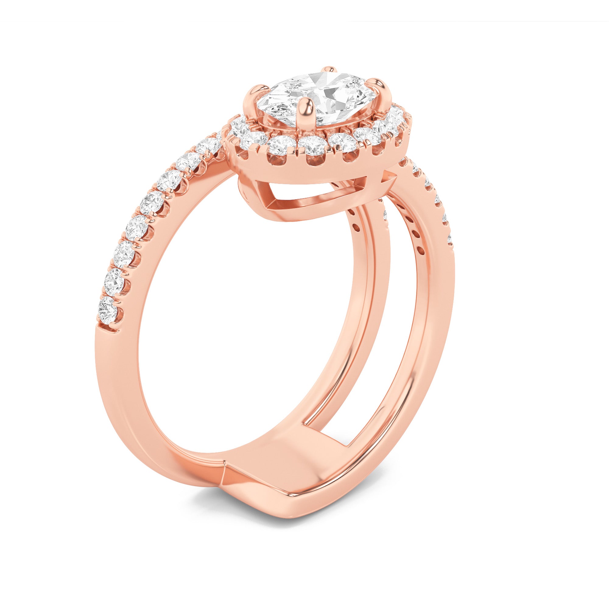 1CTW Oval Shaped Lab Grown Diamond (F/VS) Halo Accented Fashion Ring in 14K Gold