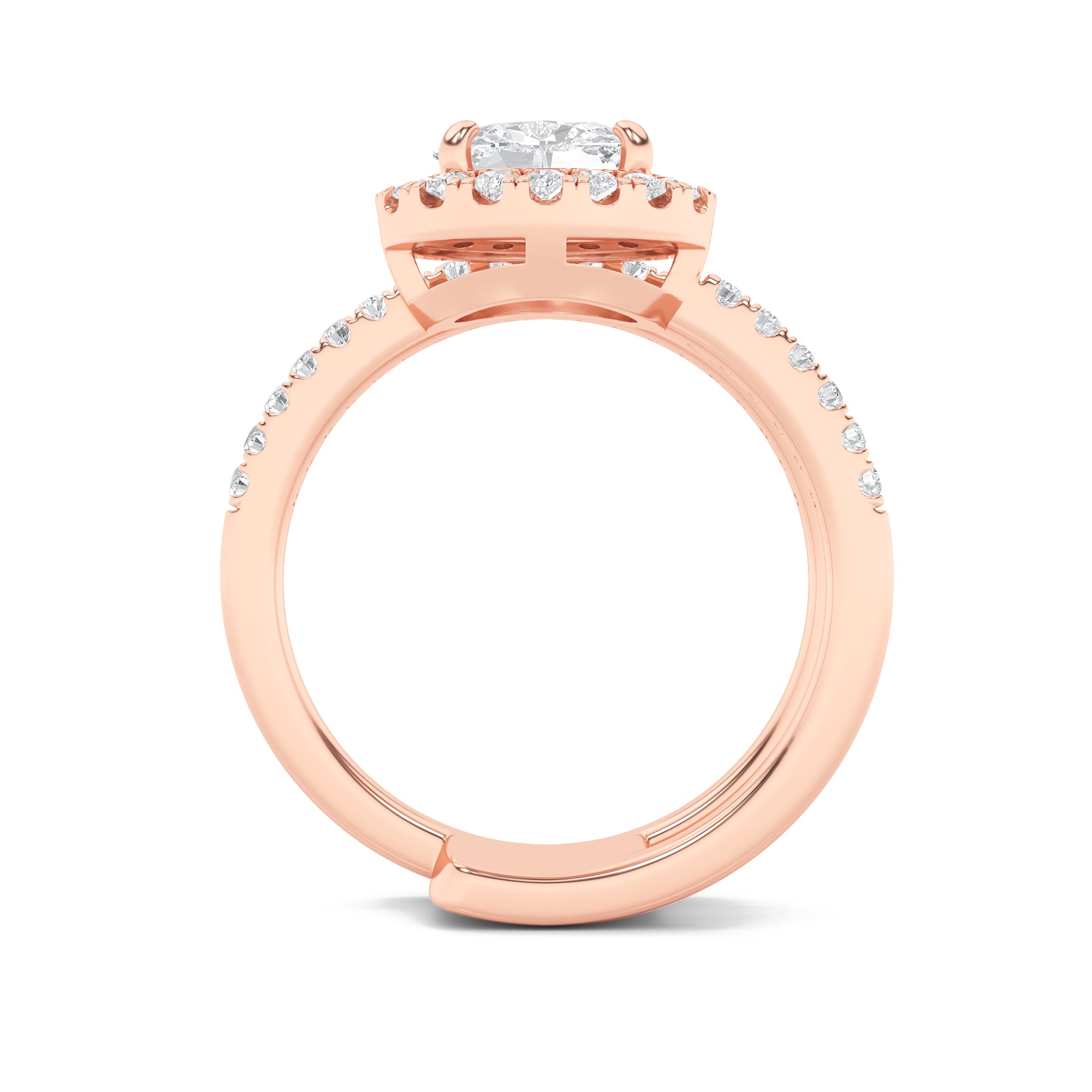 1CTW Oval Shaped Lab Grown Diamond (F/VS) Halo Accented Fashion Ring in 14K Gold