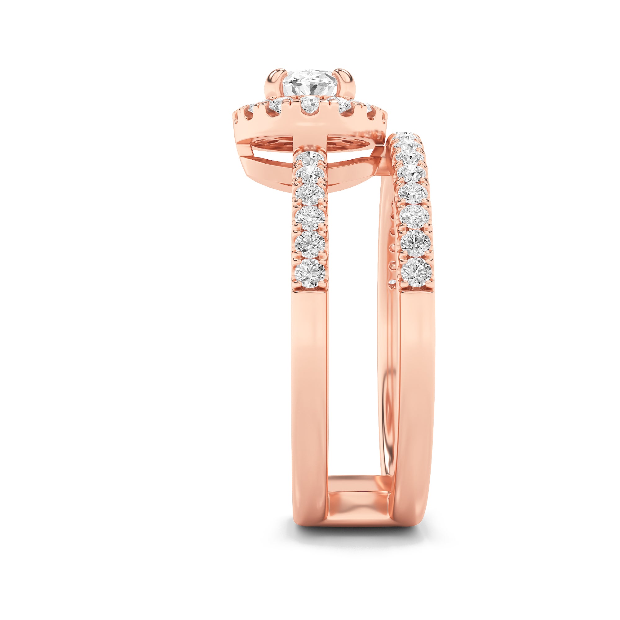 1CTW Oval Shaped Lab Grown Diamond (F/VS) Halo Accented Fashion Ring in 14K Gold