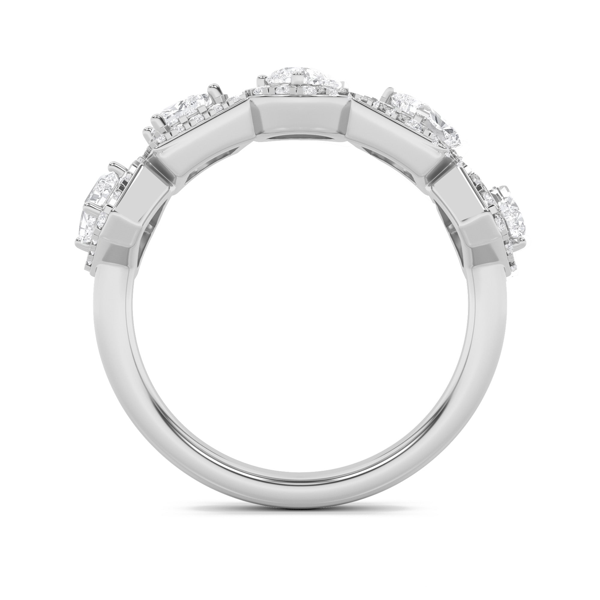 1.33CTW Mix Shaped Lab Grown Diamond (F/VS) Five StoneHalo Fashion Ring in 14K Gold