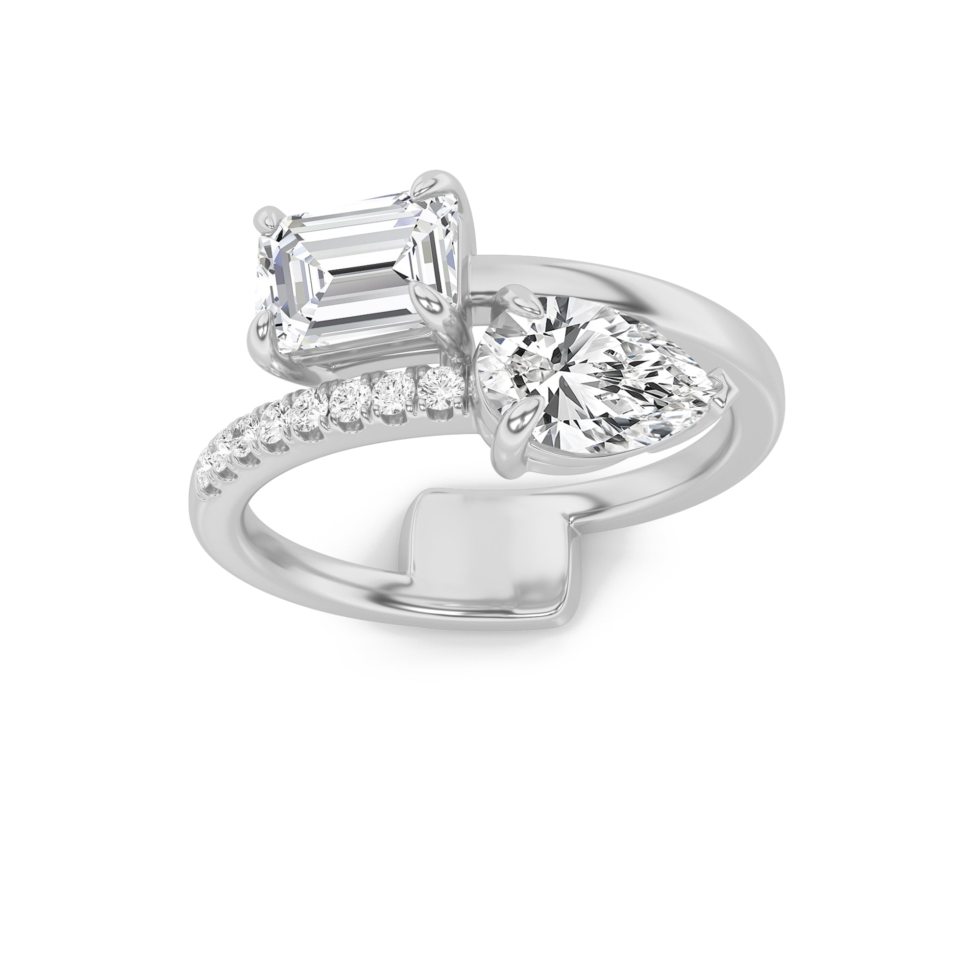 1.5CTW Pear Shaped Lab Grown Diamond (F/VS) Toi et Moi Fashion Ring in 14K Gold
