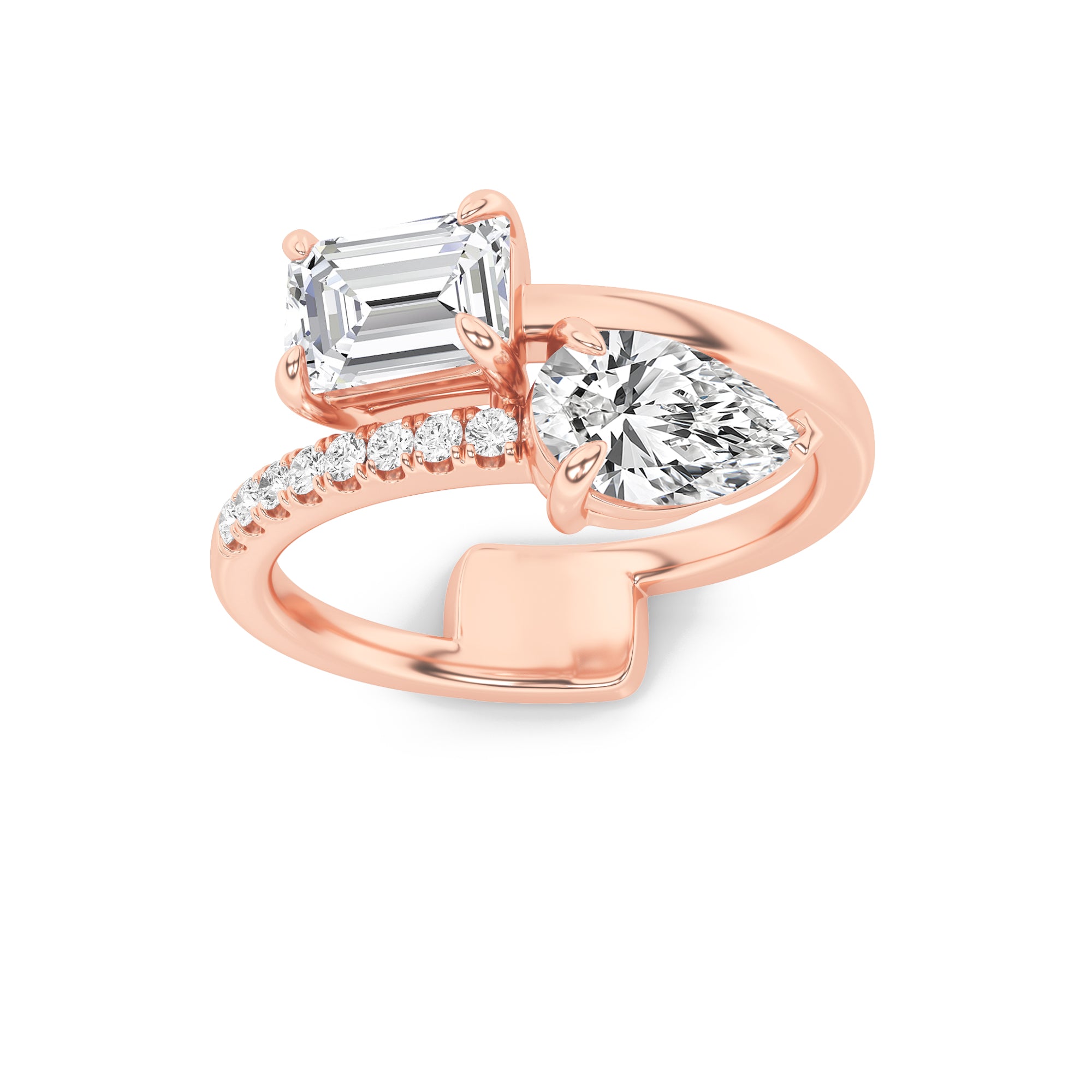 1.5CTW Pear Shaped Lab Grown Diamond (F/VS) Toi et Moi Fashion Ring in 14K Gold