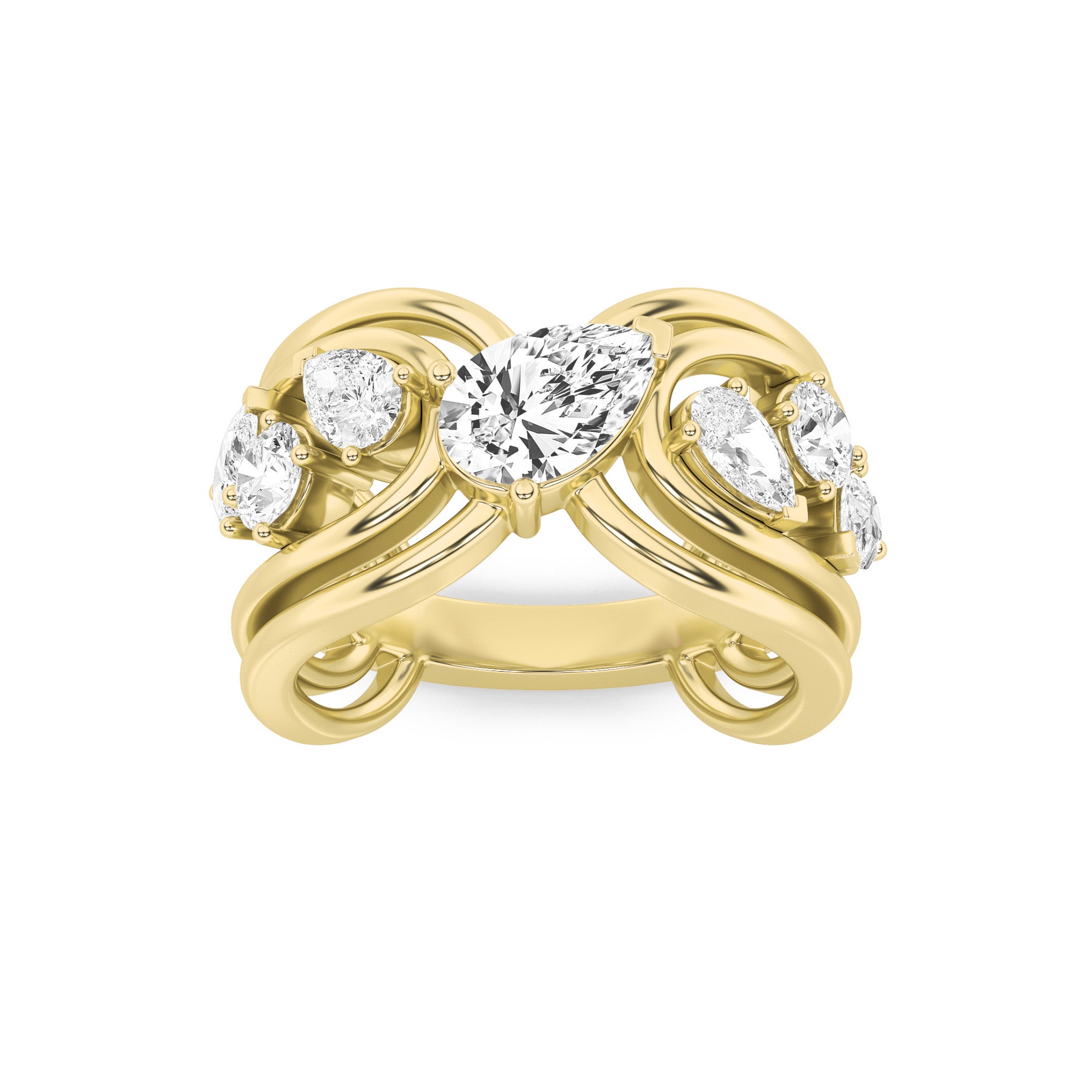 2CTW Pear Shaped Lab Grown Diamond (F/VVS) Seven Stone Fashion Ring in 14K Gold