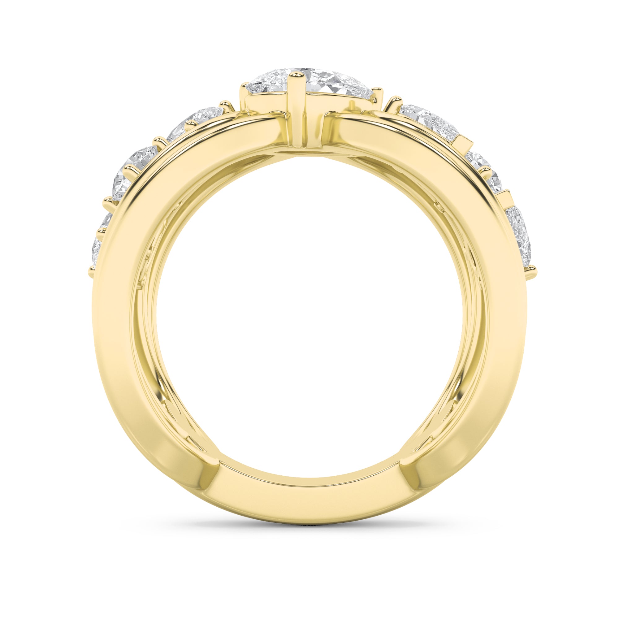 2CTW Pear Shaped Lab Grown Diamond (F/VVS) Seven Stone Fashion Ring in 14K Gold