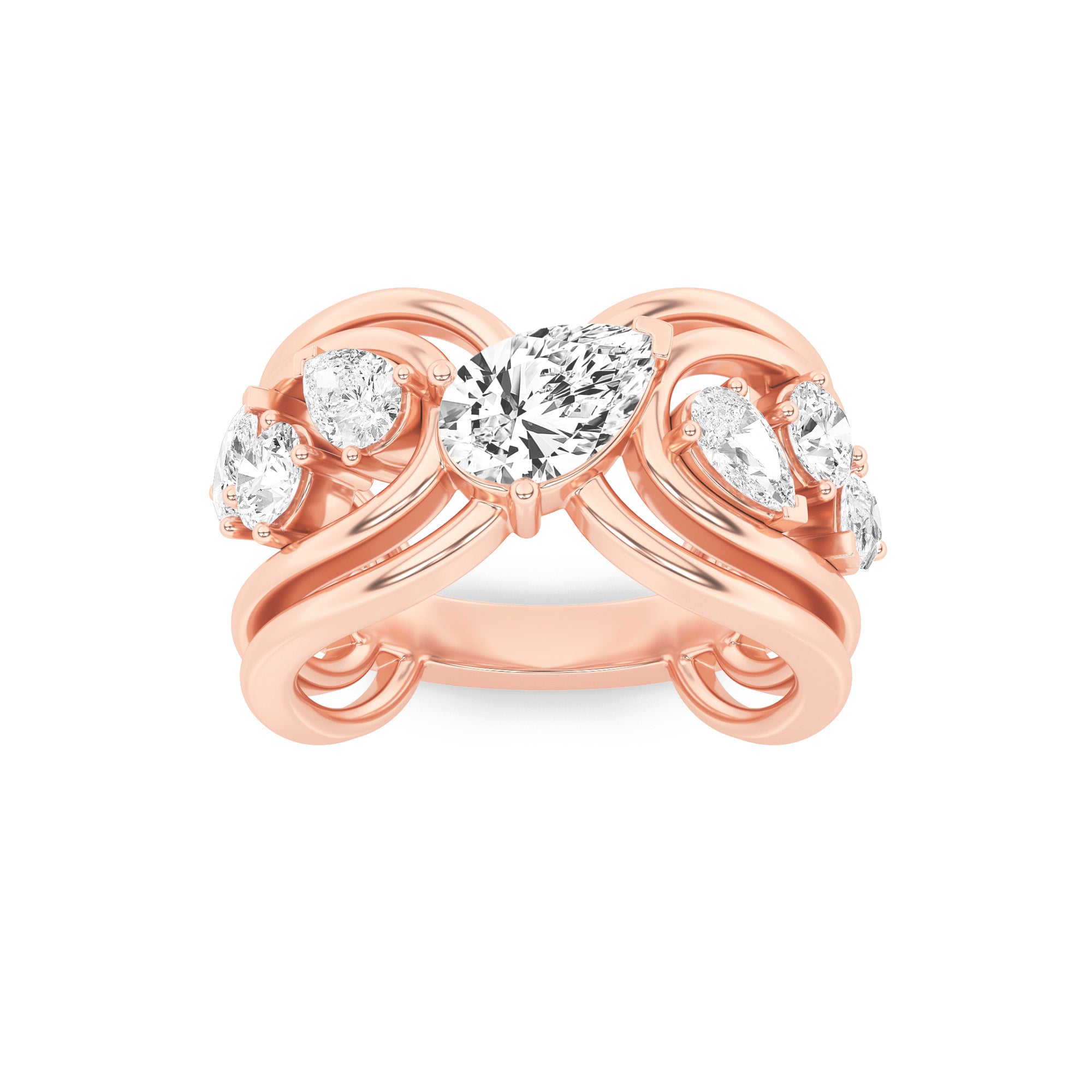 2CTW Pear Shaped Lab Grown Diamond (F/VVS) Seven Stone Fashion Ring in 14K Gold