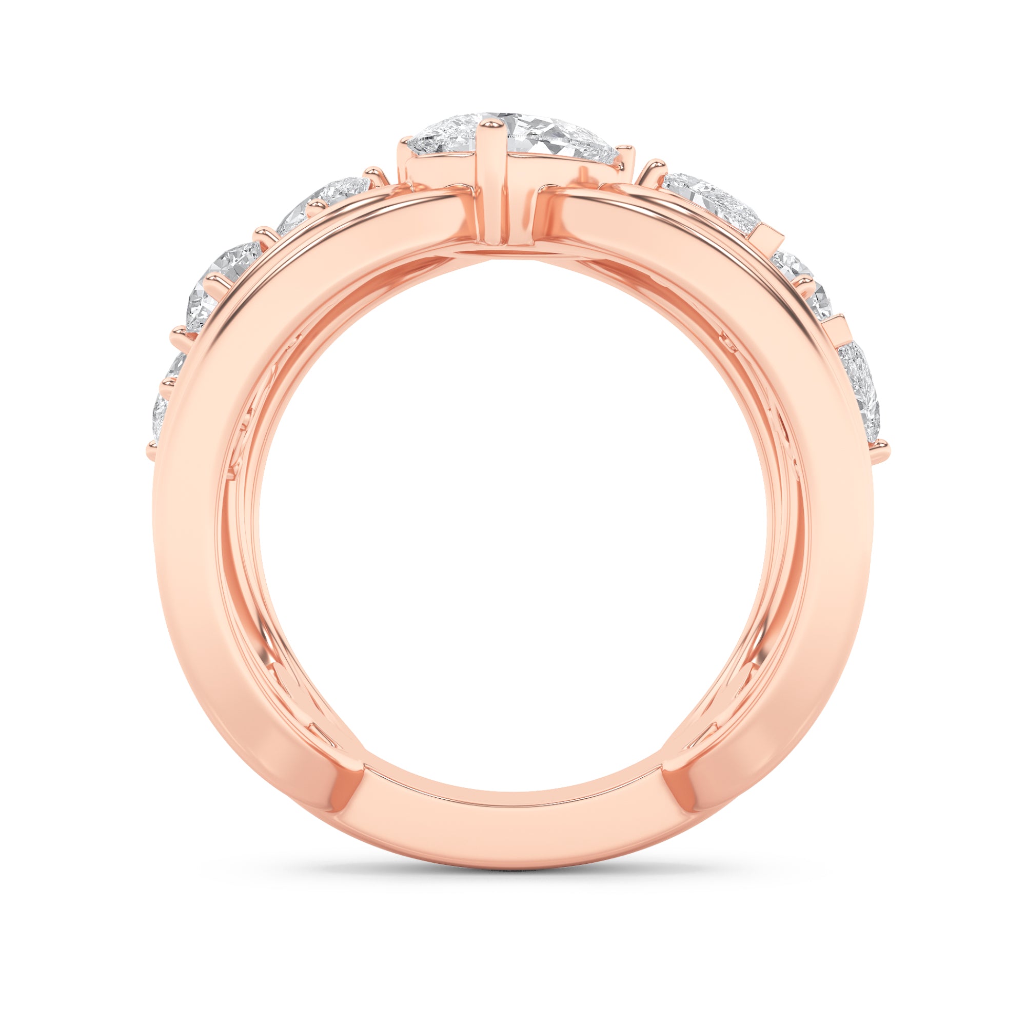 2CTW Pear Shaped Lab Grown Diamond (F/VVS) Seven Stone Fashion Ring in 14K Gold