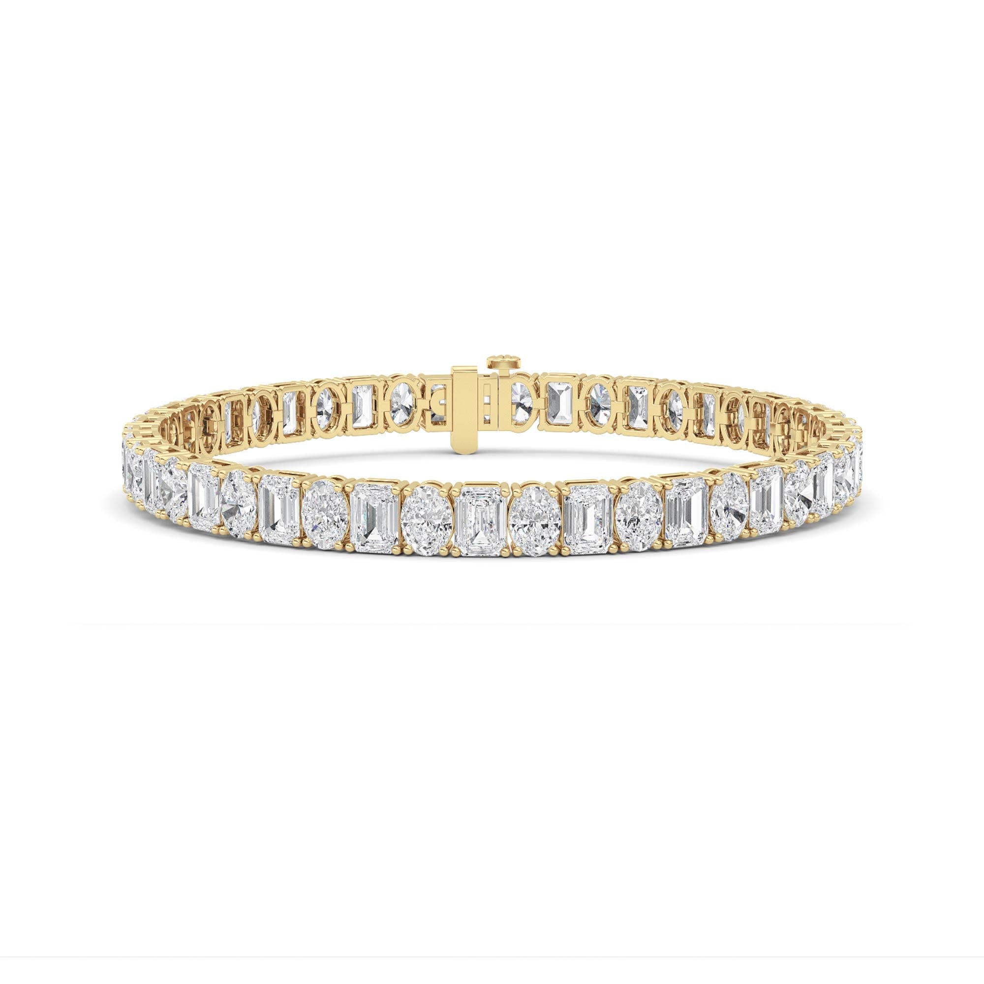 15CTW Emerald Shaped Lab Grown Diamond (F/VS) Bracelet in 14K Yellow Gold