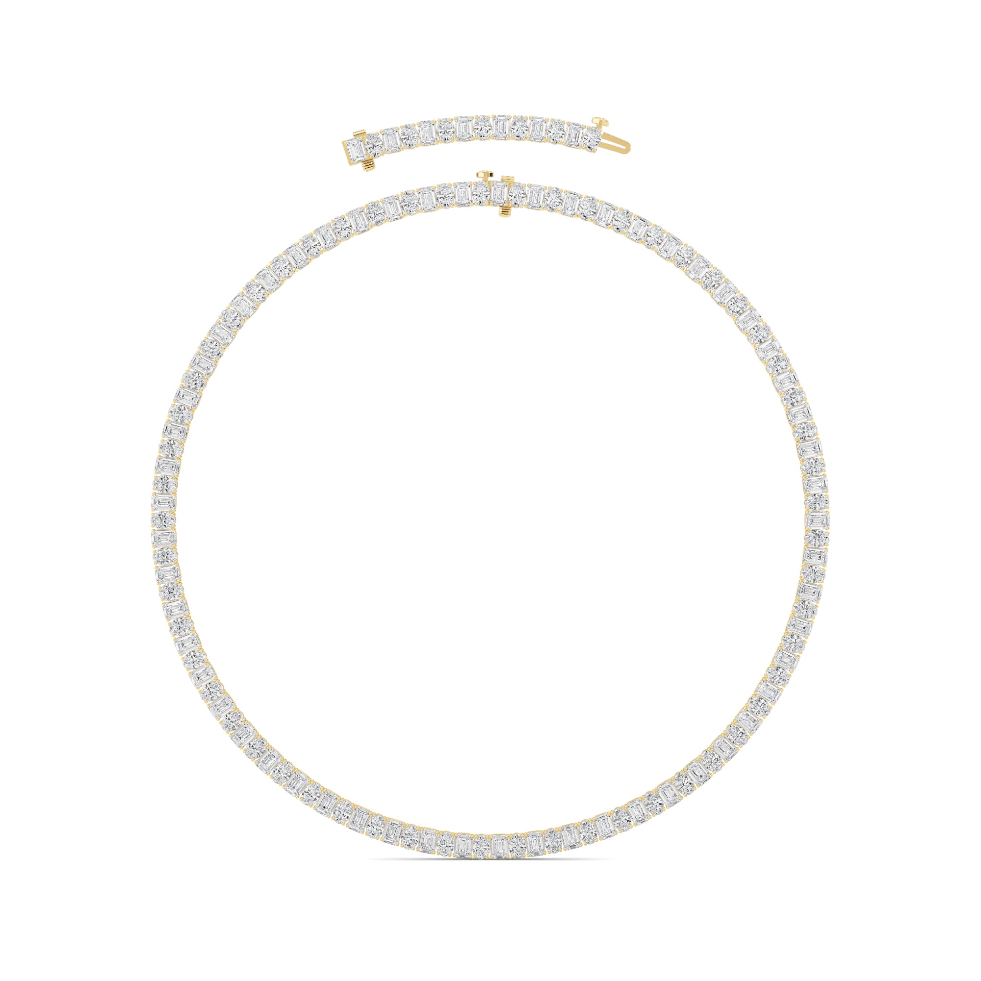 33CTW Emerald Shaped Lab Grown Diamond (F/VS) Necklace in 14K Yellow Gold
