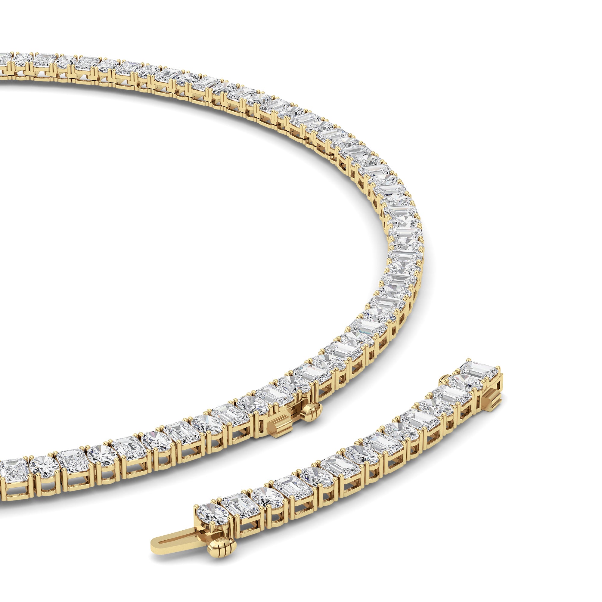 33CTW Emerald Shaped Lab Grown Diamond (F/VS) Necklace in 14K Yellow Gold