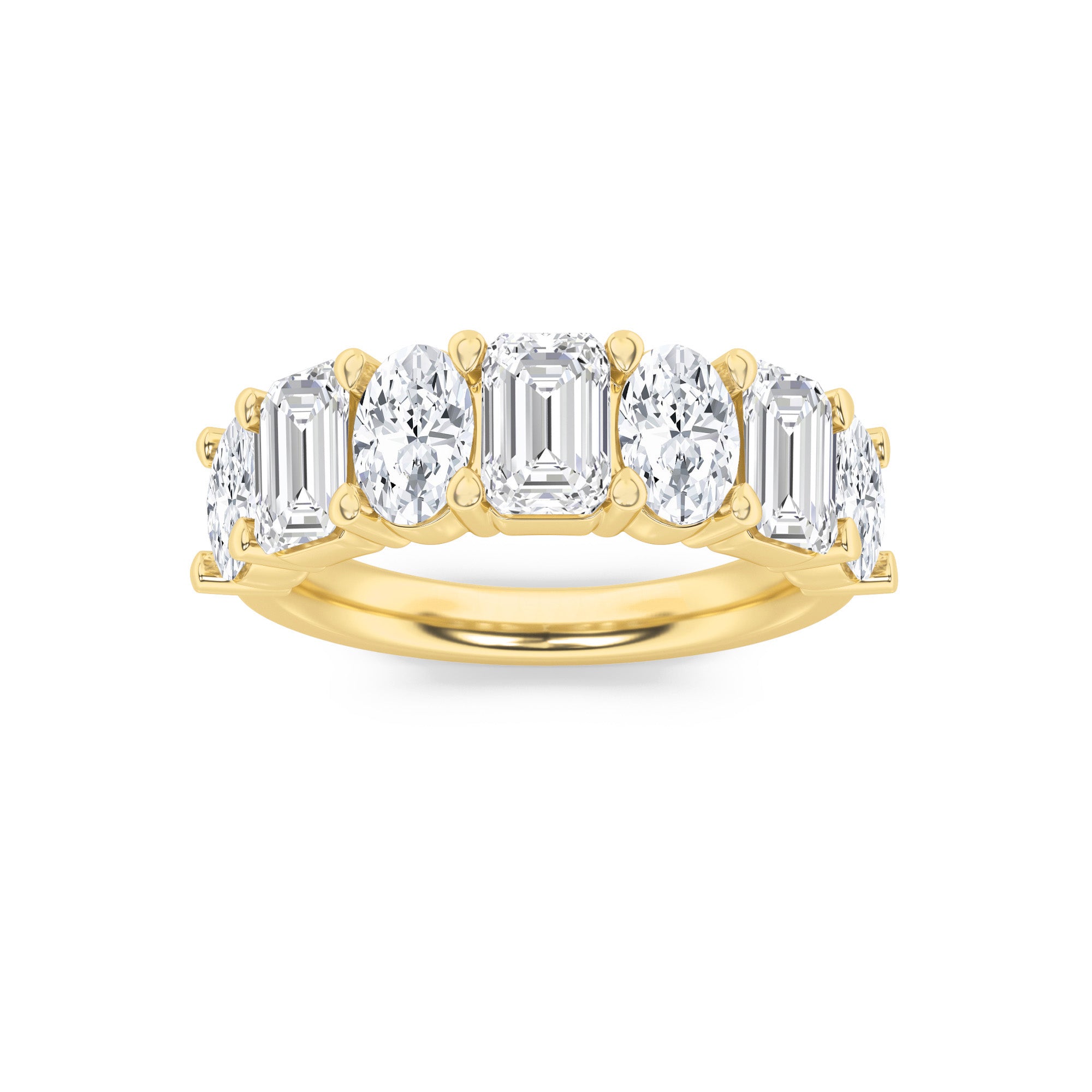 3CTW Emerald Shaped Lab Grown Diamond (G/VS) Seven Stone Band Ring in 14K Gold