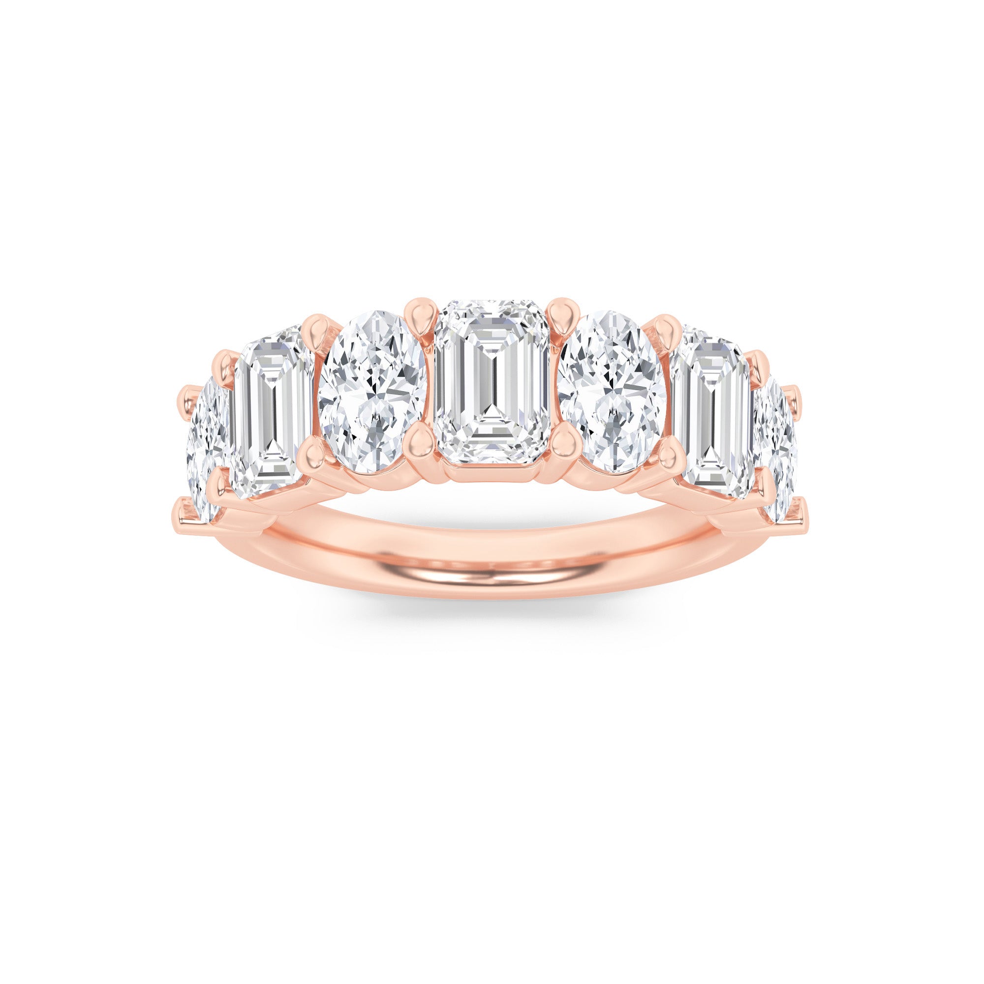 3CTW Emerald Shaped Lab Grown Diamond (F/VS) Seven Stone Band Ring in 14K Gold