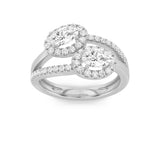 1CTW Oval Shaped Lab Grown Diamond (F/VS) Accented Toi et Moi Fashiion Ring in 14K Gold