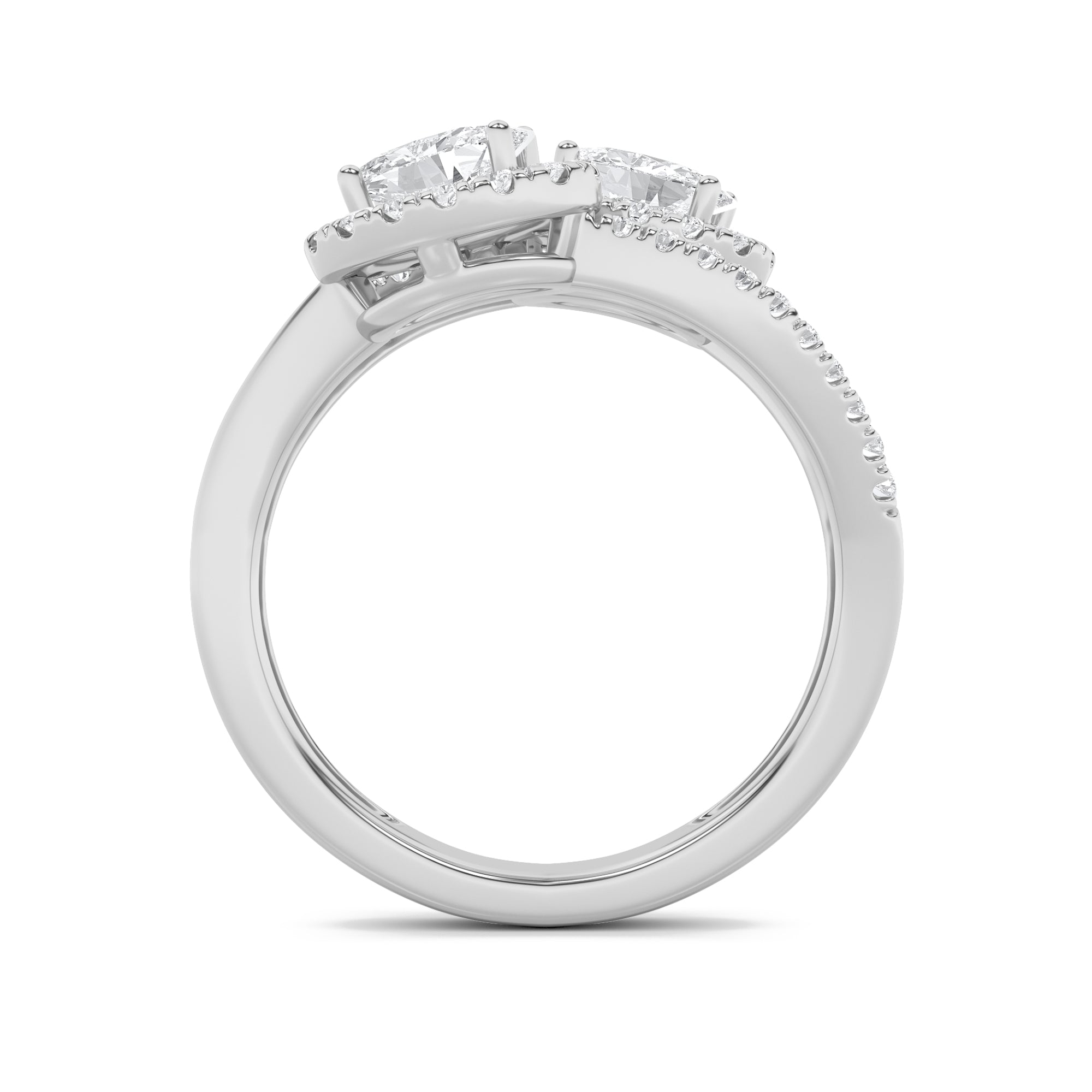 1CTW Oval Shaped Lab Grown Diamond (F/VS) Accented Toi et Moi Fashiion Ring in 14K Gold