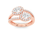 1CTW Oval Shaped Lab Grown Diamond (F/VS) Accented Toi et Moi Fashiion Ring in 14K Gold
