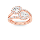 1CTW Oval Shaped Lab Grown Diamond (F/VS) Accented Toi et Moi Fashiion Ring in 14K Gold