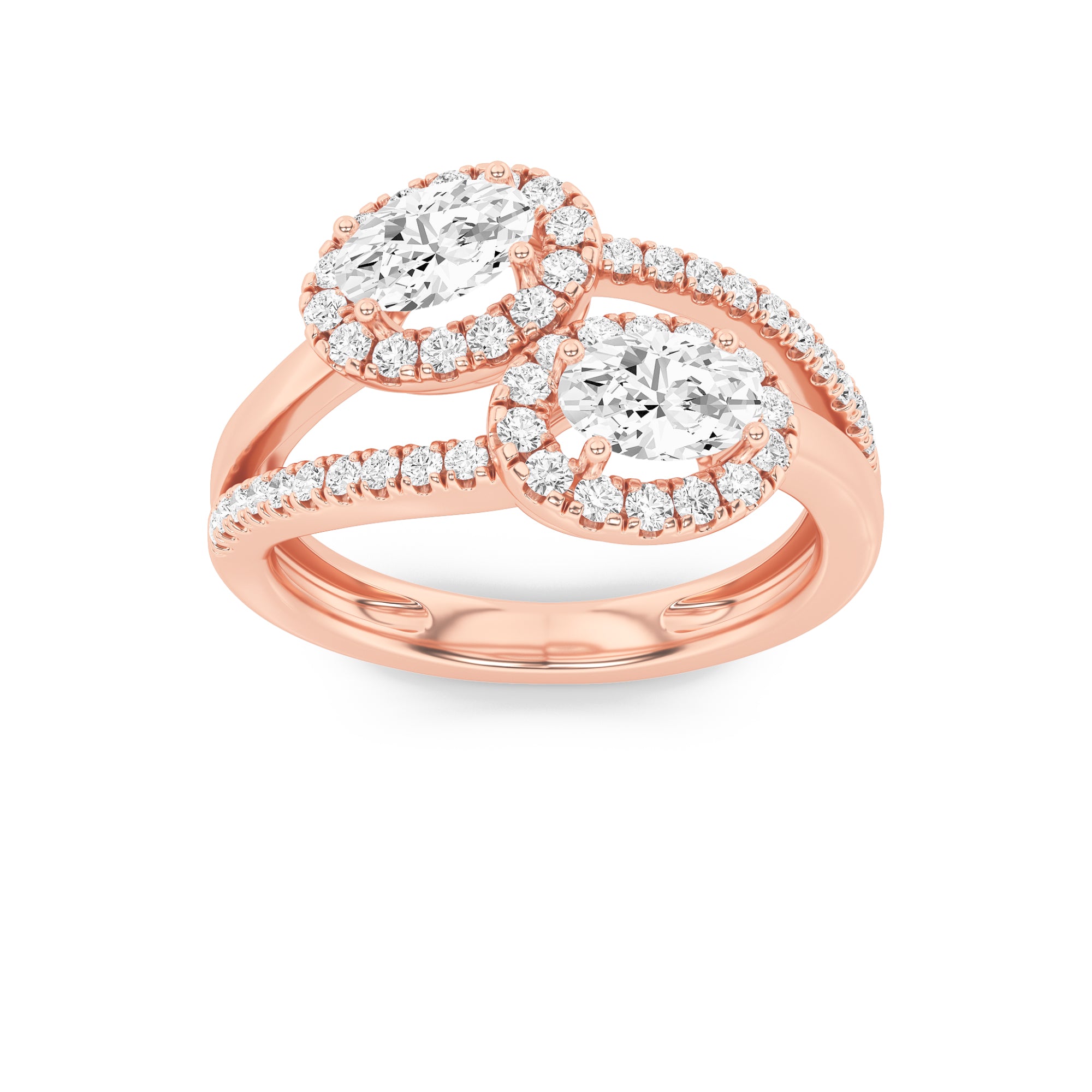 1CTW Oval Shaped Lab Grown Diamond (F/VS) Accented Toi et Moi Fashiion Ring in 14K Gold