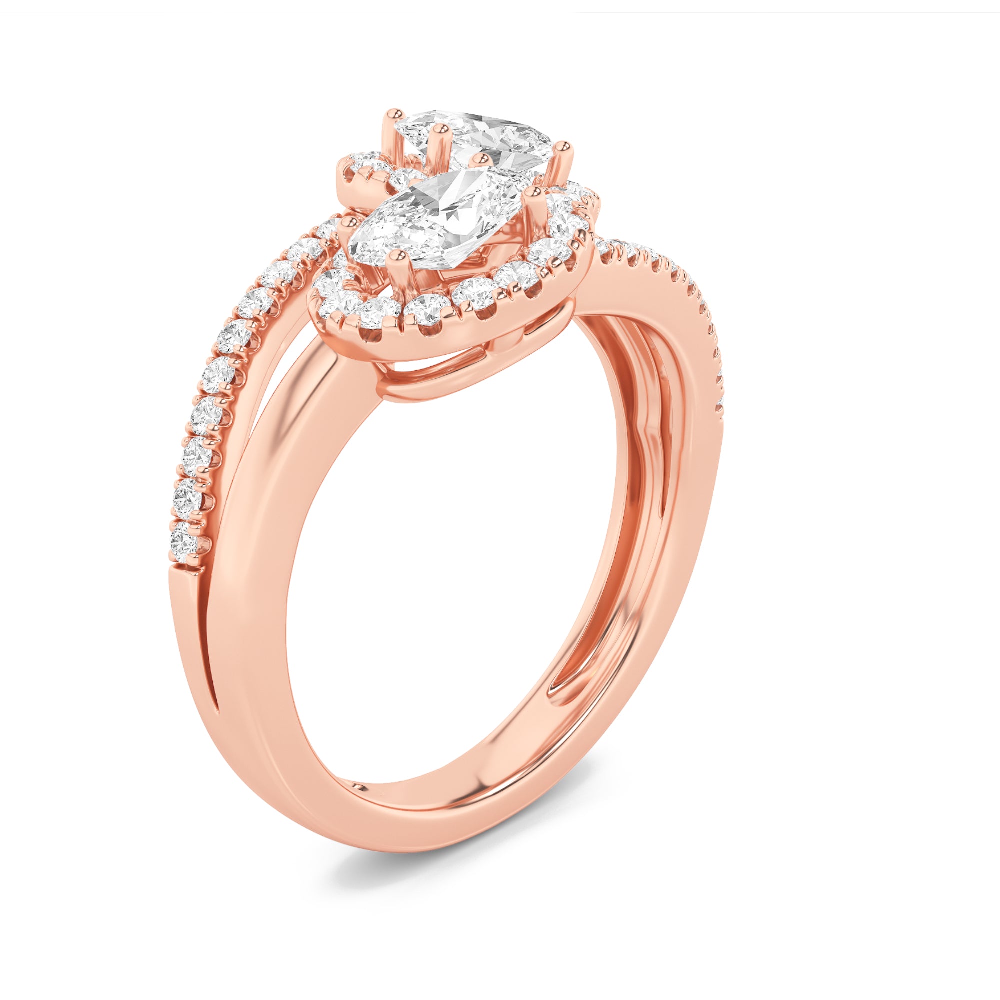 1CTW Oval Shaped Lab Grown Diamond (F/VS) Accented Toi et Moi Fashiion Ring in 14K Gold