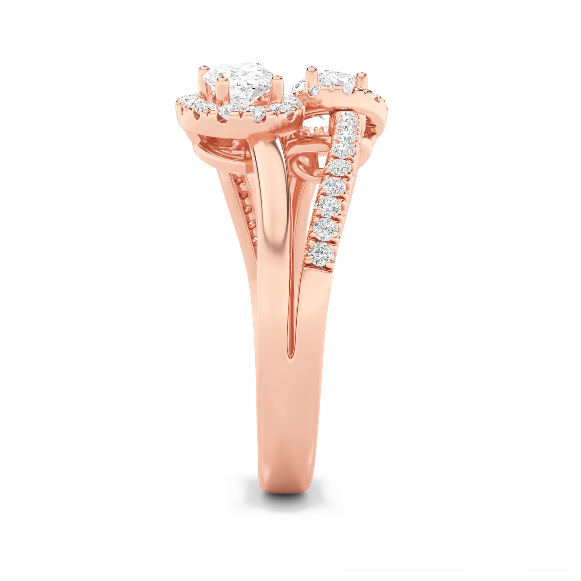 1CTW Oval Shaped Lab Grown Diamond (F/VS) Accented Toi et Moi Fashiion Ring in 14K Gold