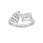 3CTW Emerald Shaped Lab Grown Diamond (F/VS) Toi et Moi Fashiion Ring in 14K Gold