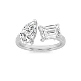 3CTW Emerald Shaped Lab Grown Diamond (F/VS) Toi et Moi Fashiion Ring in 14K Gold