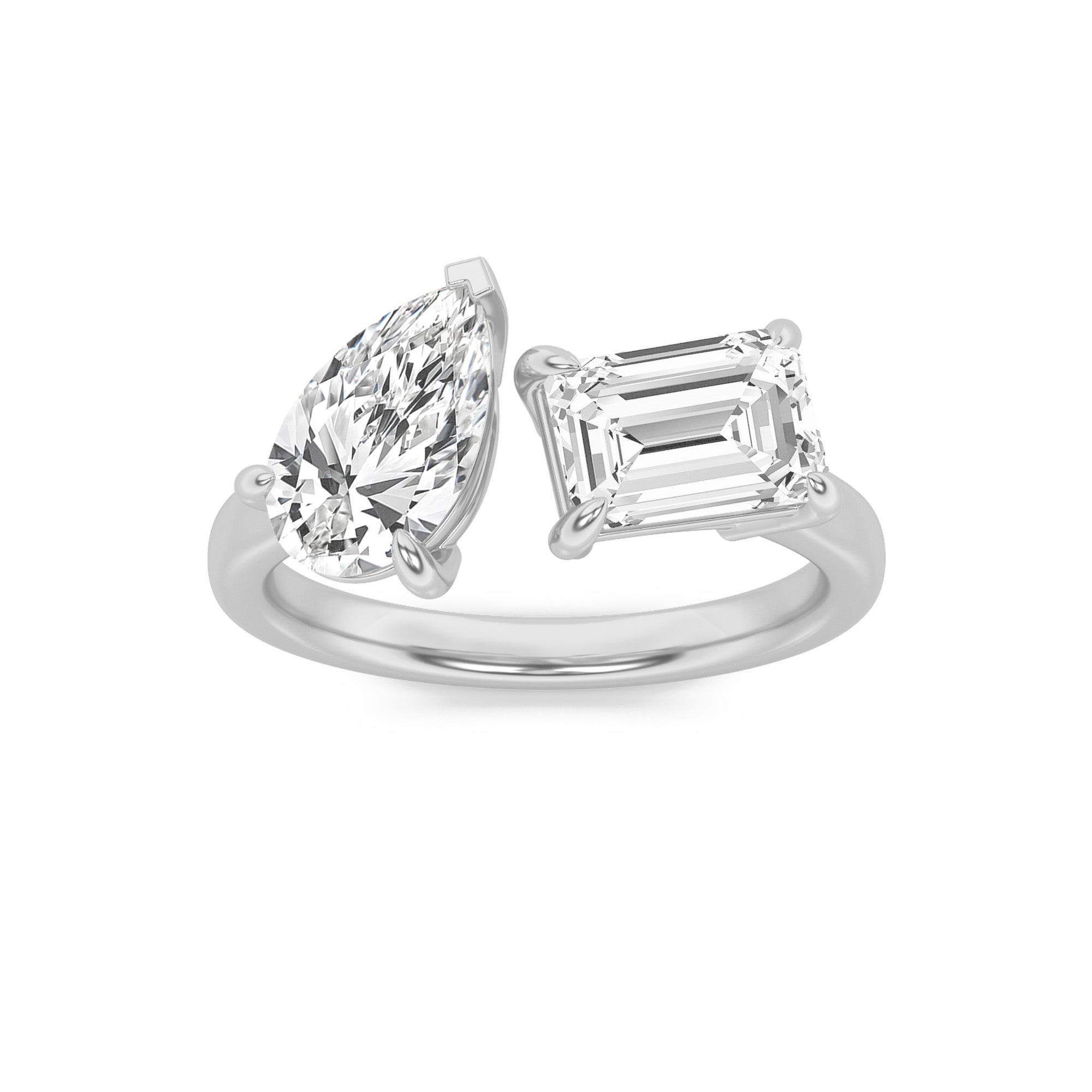 3CTW Emerald Shaped Lab Grown Diamond (F/VS) Toi et Moi Fashiion Ring in 14K Gold