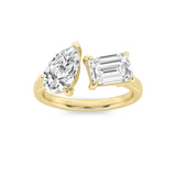3CTW Emerald Shaped Lab Grown Diamond (F/VS) Toi et Moi Fashiion Ring in 14K Gold
