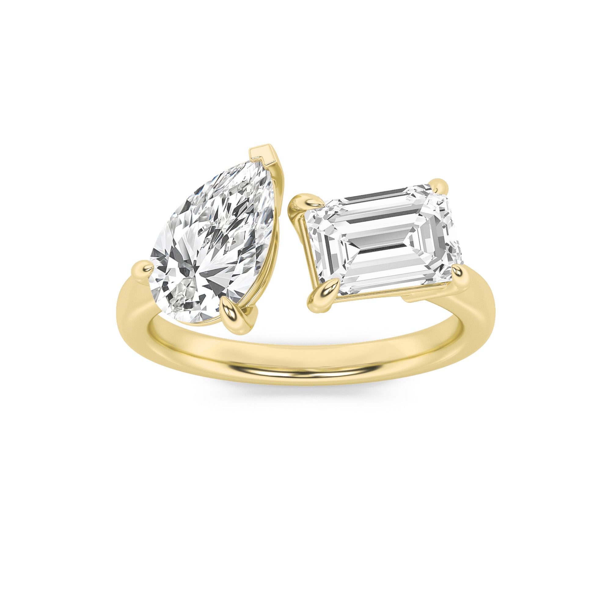 3CTW Emerald Shaped Lab Grown Diamond (F/VS) Toi et Moi Fashiion Ring in 14K Gold