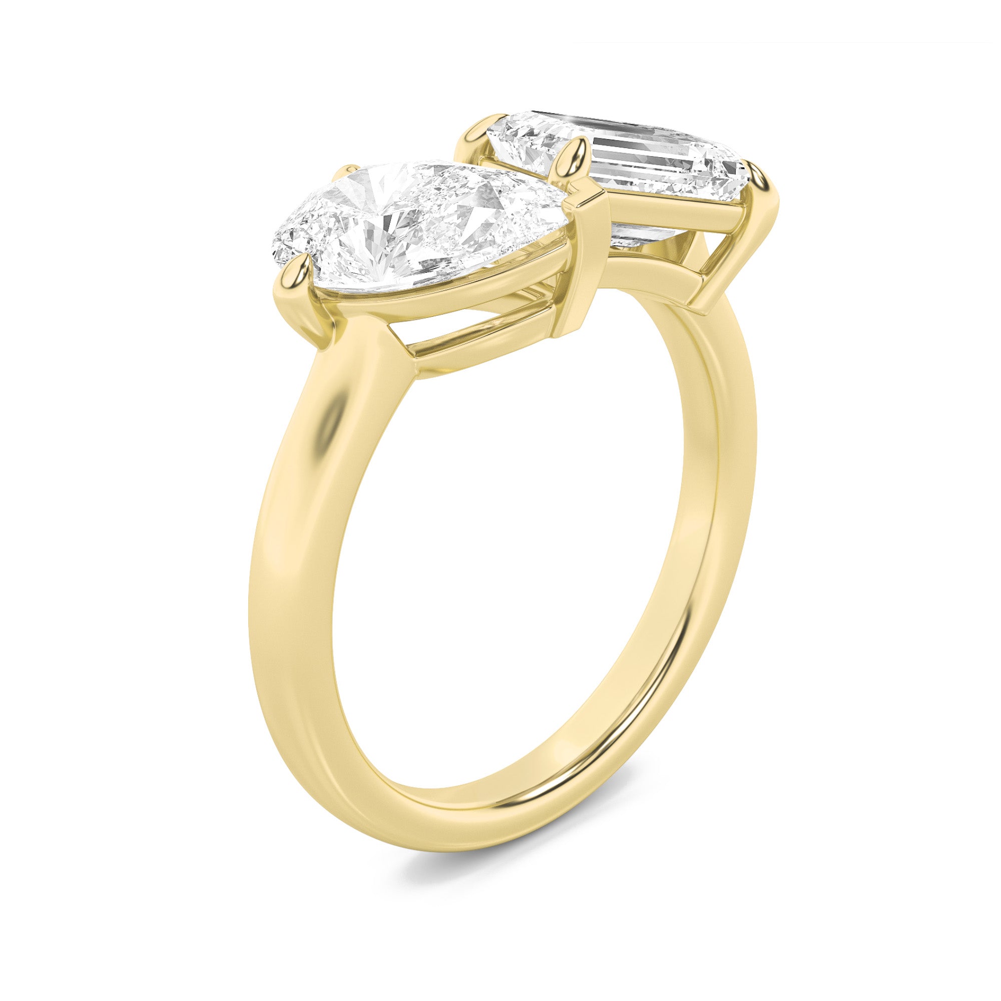 3CTW Emerald Shaped Lab Grown Diamond (F/VS) Toi et Moi Fashiion Ring in 14K Gold