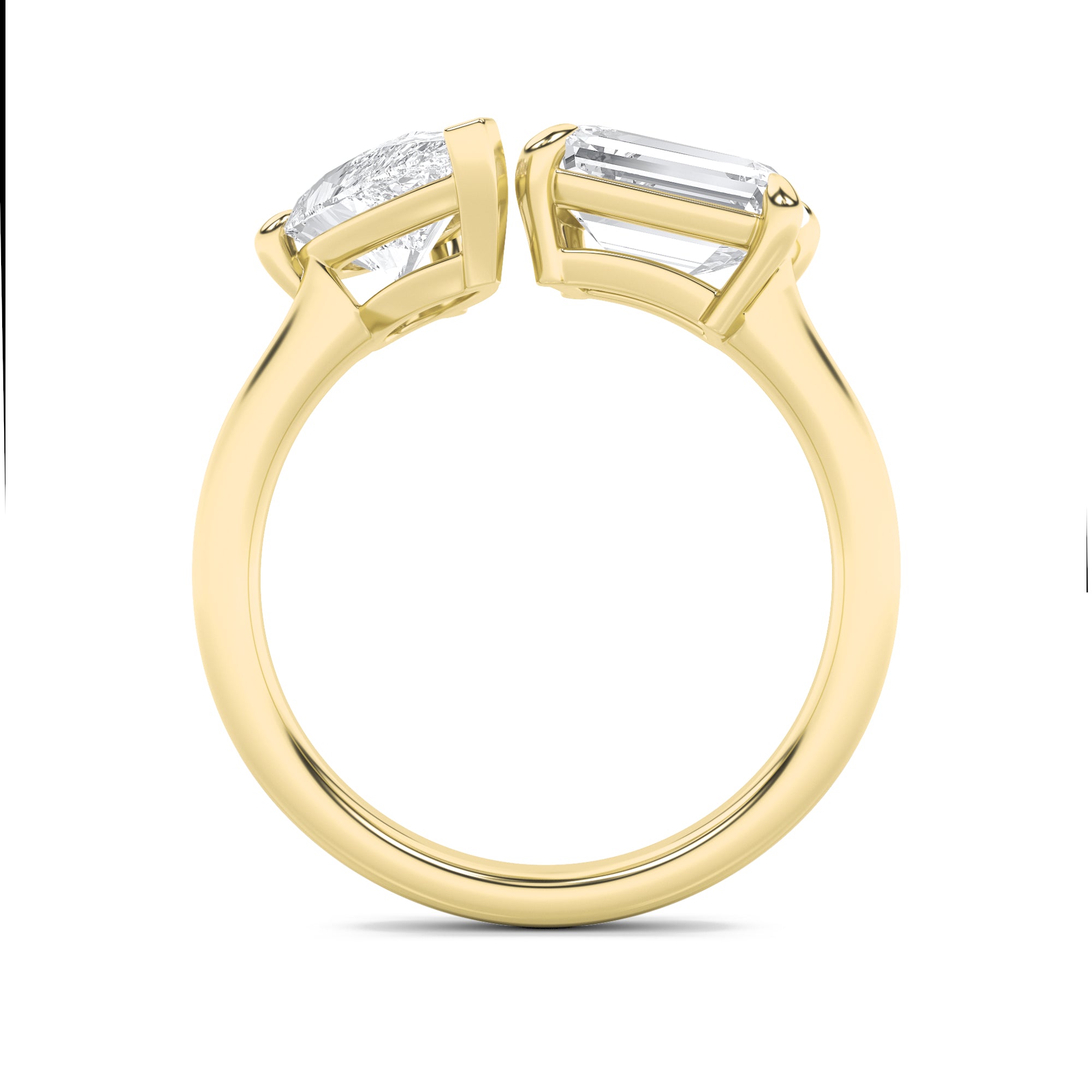 3CTW Emerald Shaped Lab Grown Diamond (F/VS) Toi et Moi Fashiion Ring in 14K Gold