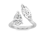 3CTW Marquise Shaped Lab Grown Diamond (G/VS) Toi et Moi Fashiion Ring in 14K Gold