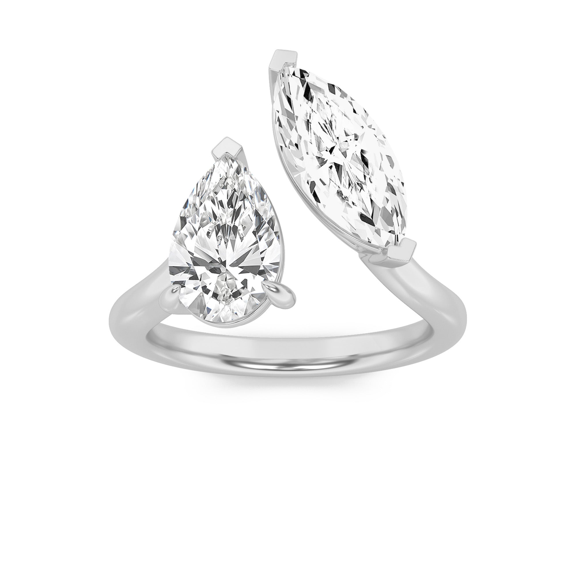 3CTW Marquise Shaped Lab Grown Diamond (G/VS) Toi et Moi Fashiion Ring in 14K Gold