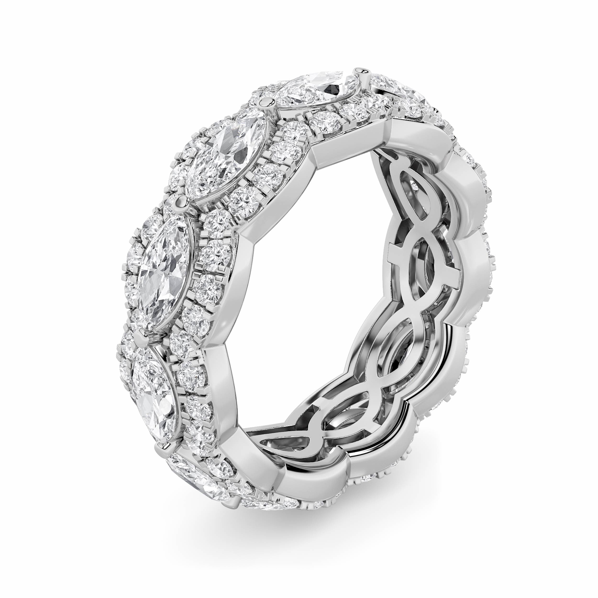 4CTW Marquise Shaped Lab Grown Diamond (F/VVS) Eternity Band Ring in 14K Gold