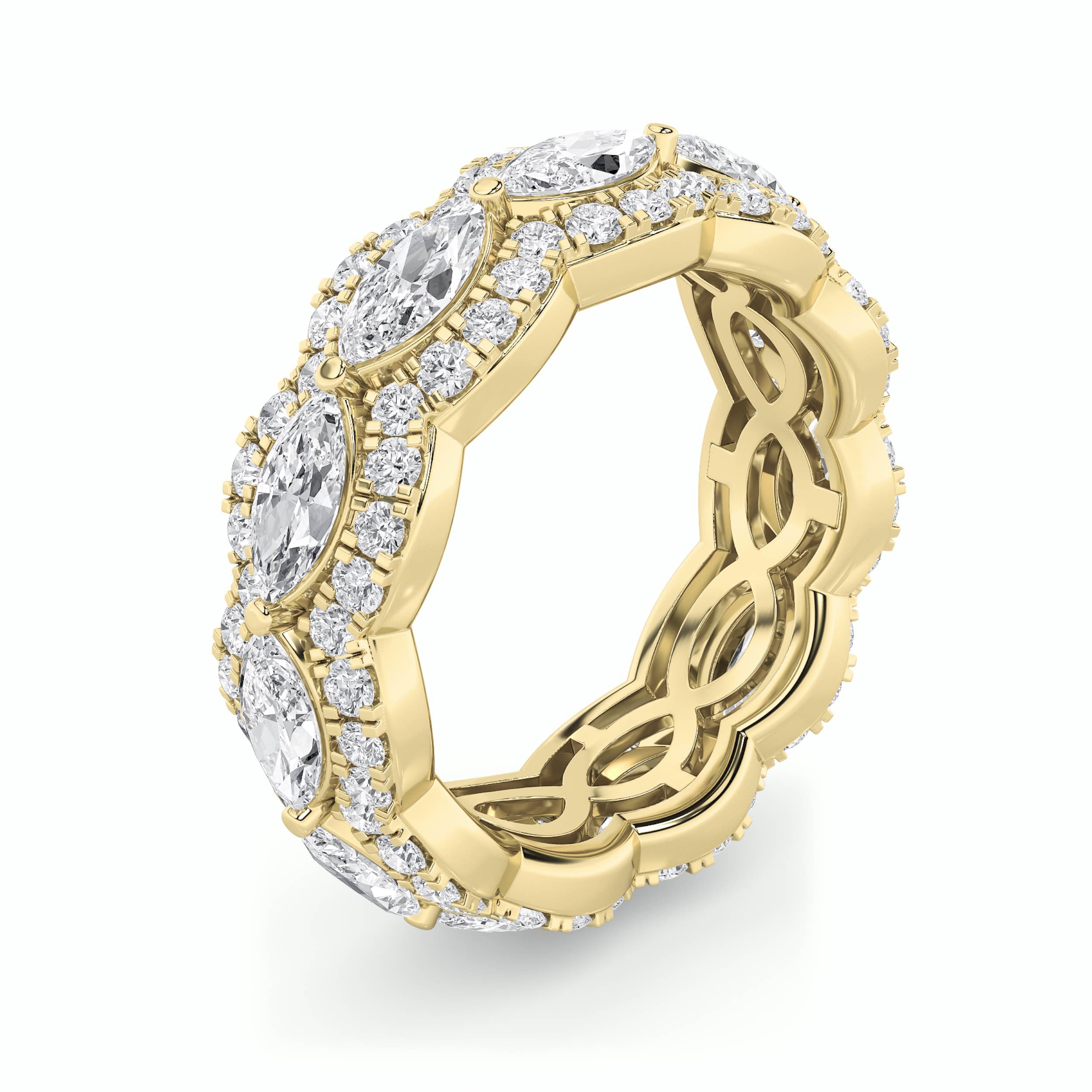 4CTW Marquise Shaped Lab Grown Diamond (G/VS) Eternity Band Ring in 14K Gold